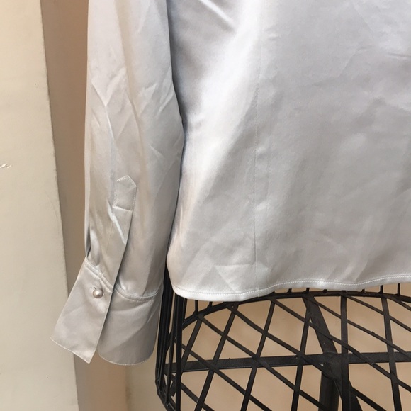 Talbots Pure Silk Gray/Silver Blouse with Faux Pearl Buttons - Picture 7 of 8